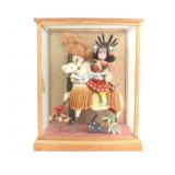 Japanese Warrior Doll on Horseback in Glass Case