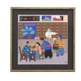 Framed Chinese Gouache Folk Art Painting