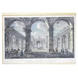 18th C Engraving, View of Abbey at Monte Casino