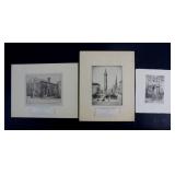 Three Don Swann Etchingsï¿½Monument, House, Doorway