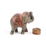 A Pottery Elephant Status & A Cinnabar-style Box