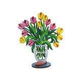 Hand-Painted Carved Wood Tulip Sculpture