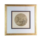 Lian Xi,1872 Chinese Fan Form Watercolor on Silk