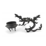 Chinese Bronze Dragon Stand & Tripod Censer
