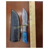 Hand Forged Damascus Steel Knife w/ Leather