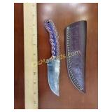 Hand Forged Damascus Steel Knife w/ Leather