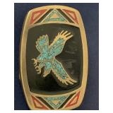 Vtg Native American Turqouise Brass Belt Buckle