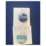 Vtg Rare Rockfeller, Keating NY Political Pins