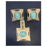 Men's Faux Opal Cuff LInks & Tie Clasp