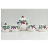Vintage Ceramic Fruit Tea Pot, Sugar and Creamer