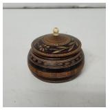 Vintage round wood handcarved Trinket box with