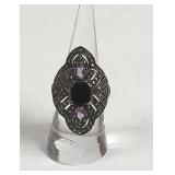 Sterling Silver Black Onyx amethyst ring sz 7