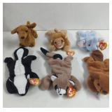 Vintage TY Animal Beanie Babies 6 Total , with