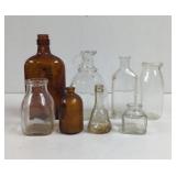 Vintage Clear and Amber Glass Bottles