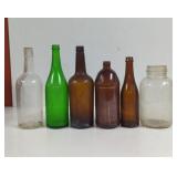 Vintage Glass Clear,Green and Amber Glass Bottles