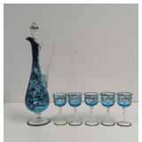 Vintage Venetian Blue Crystal Pitcher and Glasses