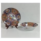 Vintage Imari Pattern Serving Bowl And Plate
