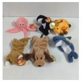 Vintage TY Animal Beanie Babies with tags,6 Total