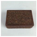Vintage Floral Carved Box With Wood Game and Dice