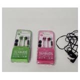 New Talkbuds pink and green and ear buds