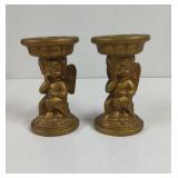 Vintage Gold Tone Angel  Candle Holders one