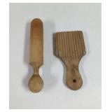 Vintage Wooden Ridged Butter Paddle and Pestle