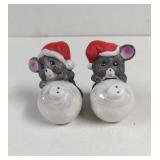 Vintage Christmas Mice Holding Christmas Ornament