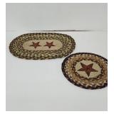 Braided rug place mats burgundy stars
