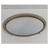 Vintage Oval Metal Gold Tone Filigree Mirrored