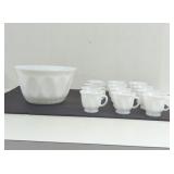 Vintage Hazel Atlas Milk Glass Punch Bowl and 12
