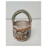 Vintage handmade handpainted pottery  with handle