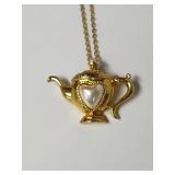Tea Pot gold tone necklace