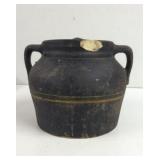 Vintage Handled Crock With Lid Has Chip As