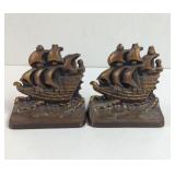 Vintage Hand Cast Metal Ship Bookends Broken Top