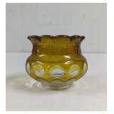 Vintage Amber Flash Thumbprint Ruffle Rim Glass