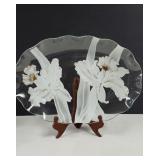 Vintage  Glass Iris Gold Accents Serving Platter