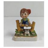 Vintage Lefton China Boy Climbing Fence with Dog