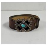 Turquoise Belt buckle on leather belt