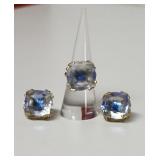 Vintage Emmons Blue Ice Ring and earrings stones