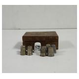 Vintage Thimbles in old wood Trinket Box