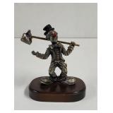 George Goid Pewter Hobo Clown Figurine on Wood