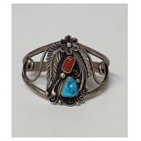 Vintage Navajo Sterling Silver Turquoise red