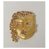 Gold tone Masquerade Mask Brouch