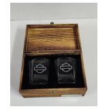 Harley Davidson Rock glasses in wood display box