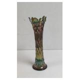Vintage Green Carnival Glass Swung Art Glass Vase