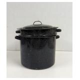 Vintage Black Speckled Granite Ware Blancher Set