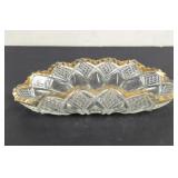 Vintage Pressed Glass Gold Sawtooth Trim Relish