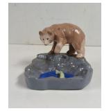 Hand Painted Ceramic Bear Fishing Ashtray has