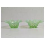 Vintage Fenton Green Opalescent Basket weave bowls