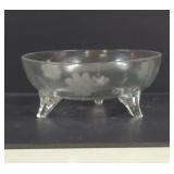 Vintage Clear Glass Etched Floral Footed Bowl